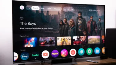 Hisense UR9 RGB LED TV displaying the Google TV interface and 'The Boys' on Prime Video.