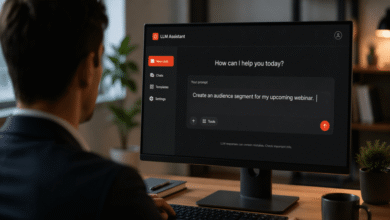 Man using LLM Assistant on computer to create webinar audience segment.