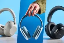 Three different wireless noise-canceling headphones: Sony, Apple, and Bose.