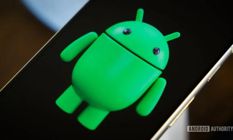 Android robot logo displayed on a smartphone screen.