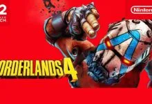 Borderlands 4 game cover art for Nintendo Switch, featuring a robotic character.