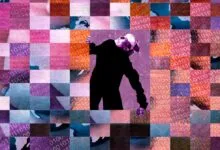 Abstract image of a person surrounded by a digital mosaic.