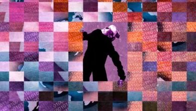 Abstract image of a person surrounded by a digital mosaic.