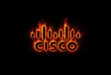 Fiery Cisco logo against a black background.