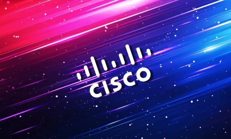 Cisco logo on a vibrant, colorful, abstract background.