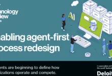 Illustration of AI agents enabling process redesign with Deloitte.