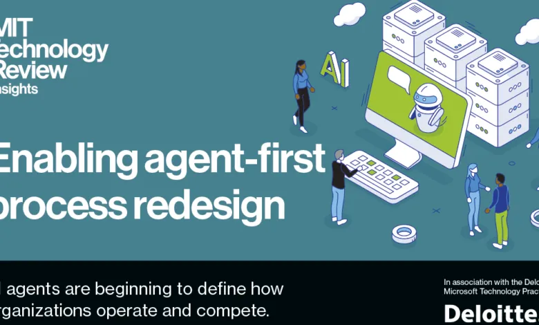 Illustration of AI agents enabling process redesign with Deloitte.