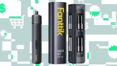 Fanttik NEX S1 Pro electric screwdriver set on a patterned background.