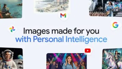 Collage of AI-generated images with text 'Images made for you with Personal Intelligence'.