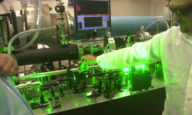 Todd Ditmire demonstrates the Texas Petawatt Laser Facility.