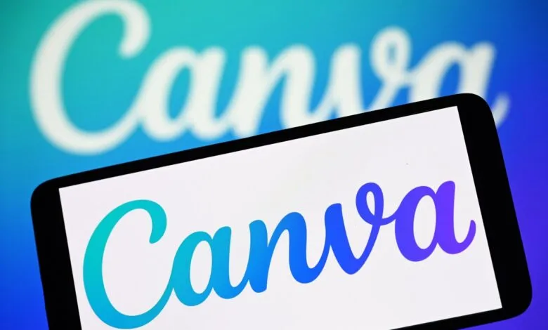 Canva logo displayed on a smartphone screen with blurred background.