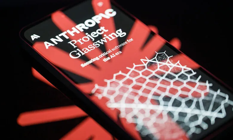 Smartphone displaying Anthropic's Project Glasswing website with red and black design.