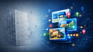 Digital illustration of map interface showing local business recommendations.