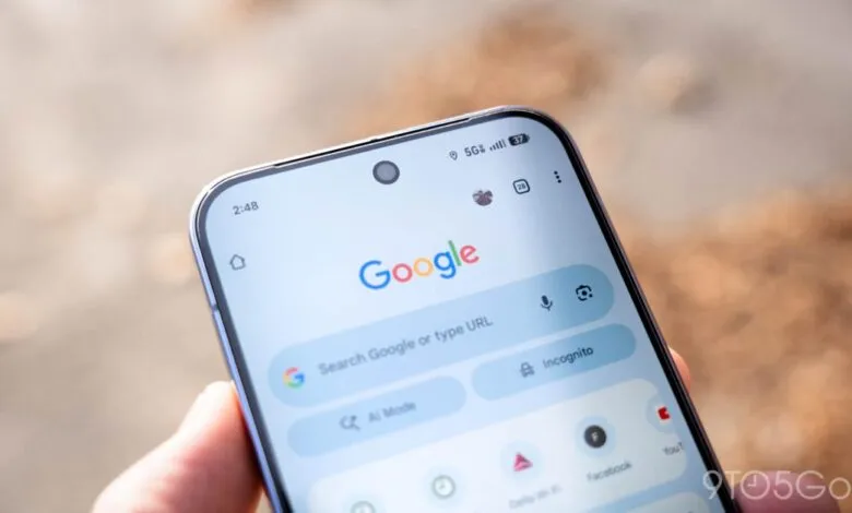 Close-up of a smartphone displaying the Google search engine interface.