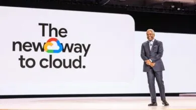 Thomas Kurian presents 'The new way to cloud' at Google Cloud Next.