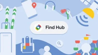 Google Find Hub illustration with travel items like luggage, skis, and a Ferris wheel.