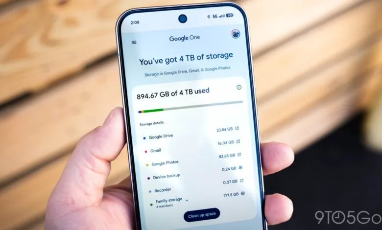 Google One app showing 4 TB of storage with usage details.