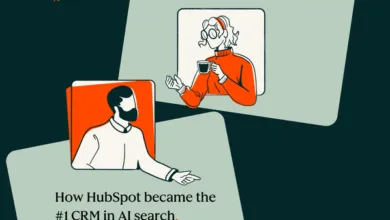 HubSpot graphic showing two people video conferencing.