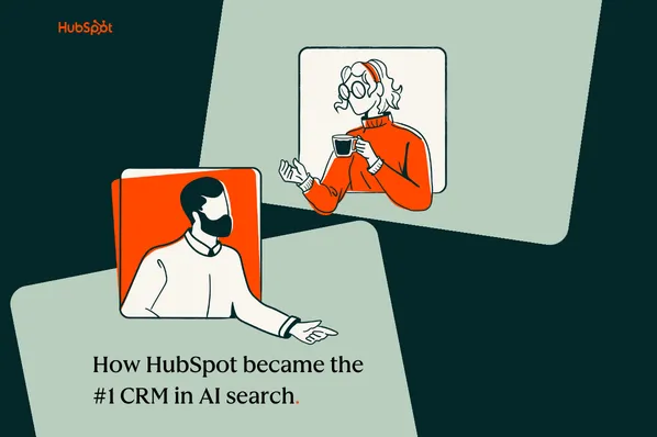 HubSpot graphic showing two people video conferencing.