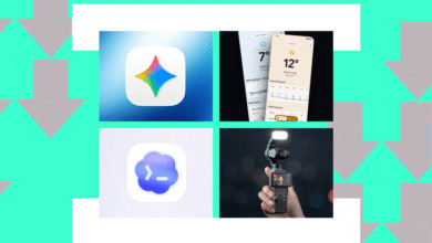 Four app icons: colorful star, weather app, cloud with code, handheld camera.