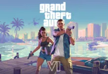Grand Theft Auto VI features armed couple on a dock with city skyline.