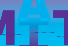 Abstract graphic design with the letters 'MAT' in purple and blue.