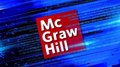 McGraw Hill logo on a red square against a blue binary code background.