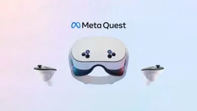 Meta Quest 3S VR headset and controllers floating on a gradient background.