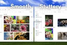 Side-by-side comparison of smooth vs. stuttery scrolling in Windows File Explorer.
