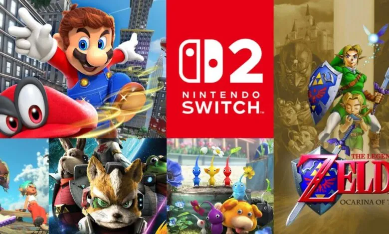 Nintendo Switch 2 concept art featuring Mario, Zelda, Pikmin, and Star Fox characters.