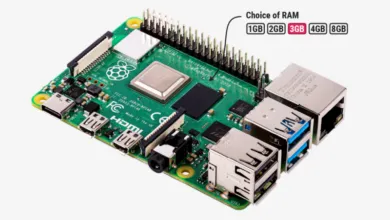 Raspberry Pi 4 Model B single-board computer with RAM options.