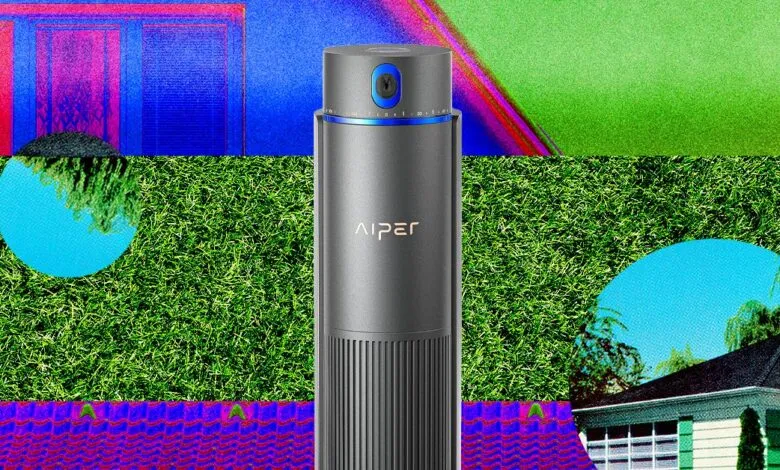 Aiper IrriSense 2 smart irrigation system against a vibrant, surreal background.