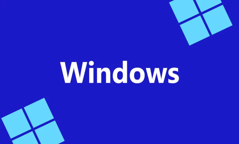 Windows logo with text on blue background.