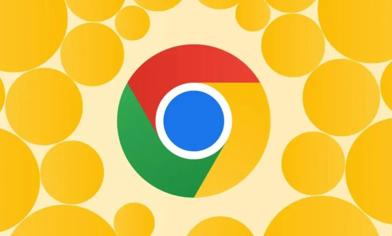 Google Chrome logo with red, green, yellow, and blue on a background of yellow circles.