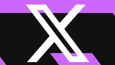 Abstract X logo design with white lines on black and purple background.