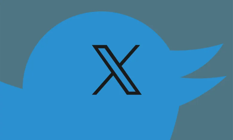 Twitter's bird logo with an 'X' overlayed, representing the platform's rebranding.