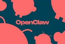 OpenClaw logo on dark teal background with coral-colored shapes.