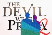 The Devil Wears Prada 2 promotional display with glittery silhouettes.