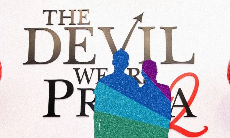 The Devil Wears Prada 2 promotional display with glittery silhouettes.