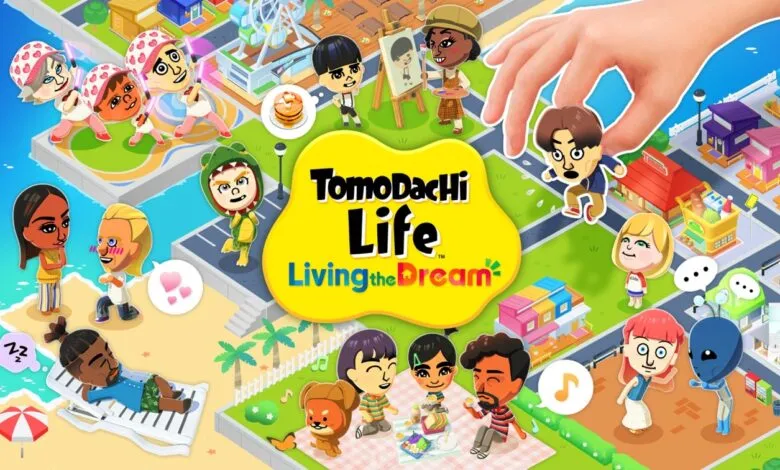 Tomodachi Life: Living the Dream game cover art featuring Mii characters.