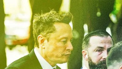 Close-up of Elon Musk with another person, halftone effect.