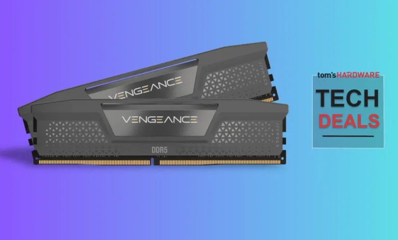 Two Corsair Vengeance DDR5 RAM modules stacked on each other.