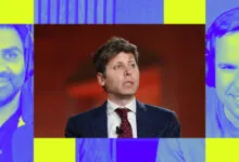 Split screen with Ezra Klein speaking, and two people in headphones.