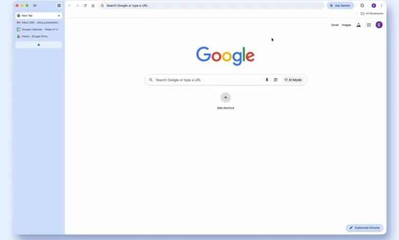Google Chrome browser window with vertical tabs enabled on the left side.