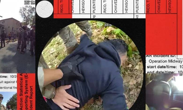 Composite image showing police activity, including arrest and tactical units.