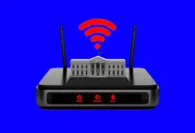 The White House sits atop a router with a red WiFi symbol above it.