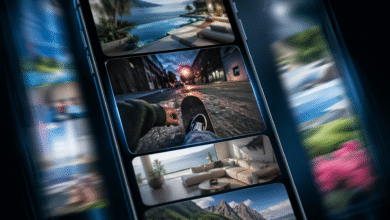 Smartphone screen displaying various images in a stacked layout.