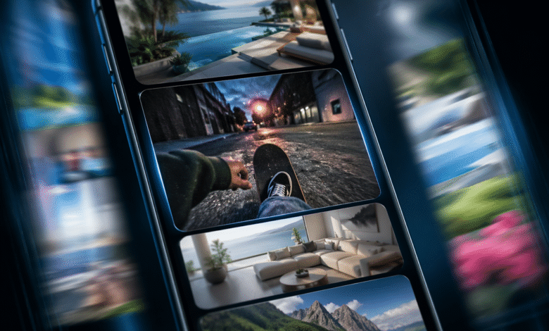 Smartphone screen displaying various images in a stacked layout.