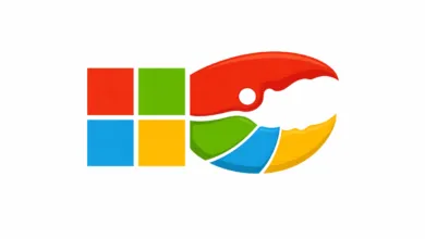 Microsoft logo combined with a claw, colorful and cartoonish.