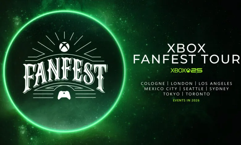 Xbox Fanfest Tour poster with logo and city locations.